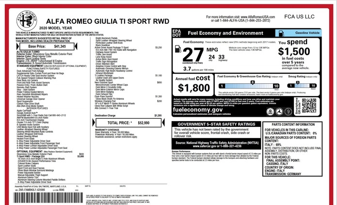 Alfa Romeo Giulia cena 111900 przebieg: 40300, rok produkcji 2020 z Białystok małe 137